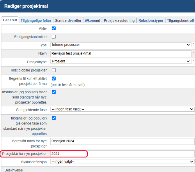 Automatisk etablering av neste års prosjekt ved sluttfakturering4