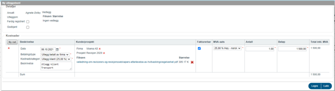 Behandling av utlegg som skal faktureres til kunde3