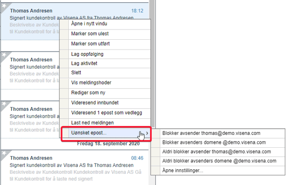 Blokkere og whiteliste(godkjenne) avsenders e-postadresse eller en avsenders domene1
