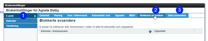 Blokkere og whiteliste(godkjenne) avsenders e-postadresse eller en avsenders domene3