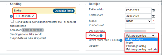 EHF faktura med og uten fakturagrunnlag