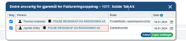 Endre ansvarlig på gjøremål - permanent endring (fra endret relasjon på oppdraget - 4