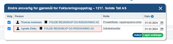 Endre ansvarlig på gjøremål - permanent endring (fra endret relasjon på oppdraget - 6