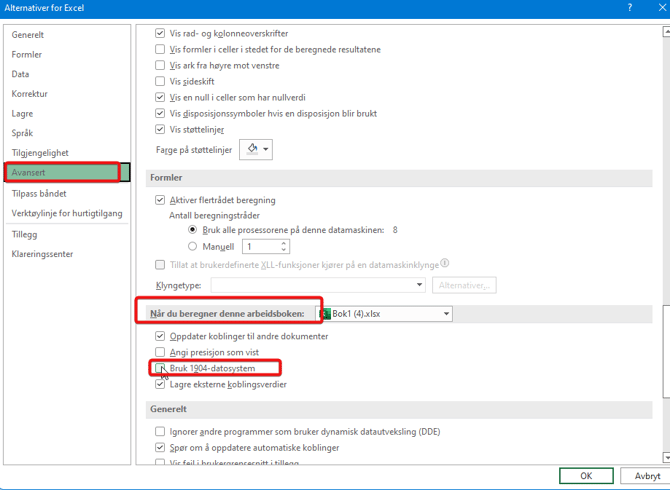Excel; kolonne for tid i timer og minutter viser ##### i felt for negative verdier