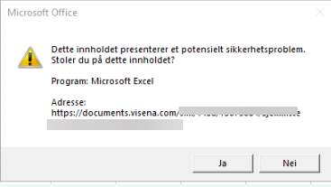 Får varsel fra Microsoft ved åpning av dokumenter i Visena1