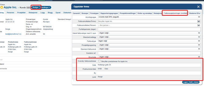 Fakturaadresse til mottaker(kunder) - utgående faktura1