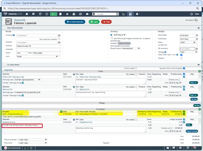 Fakturagrunnlag - inkludere ikke fakturerbare timer ført på produkt i fakturagrunnlag1