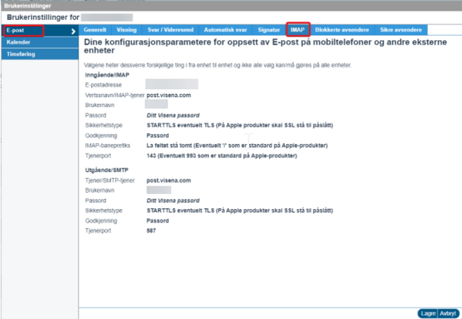 Finn dine brukerinnstillinger for oppsett av mail og kalender til andre klienter3