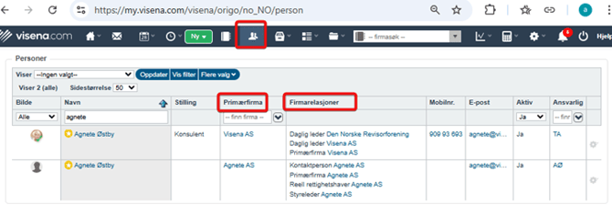 Firmarelasjoner i Personlisten1