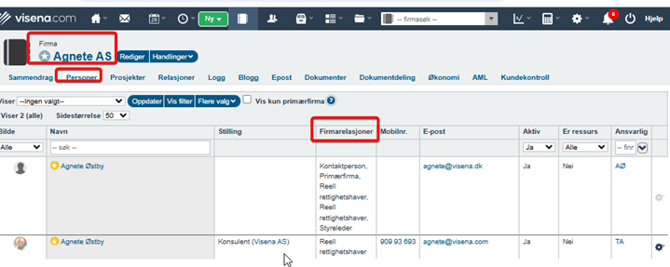 Firmarelasjoner i Personlisten2