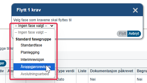Flytte krav til en annen fase5