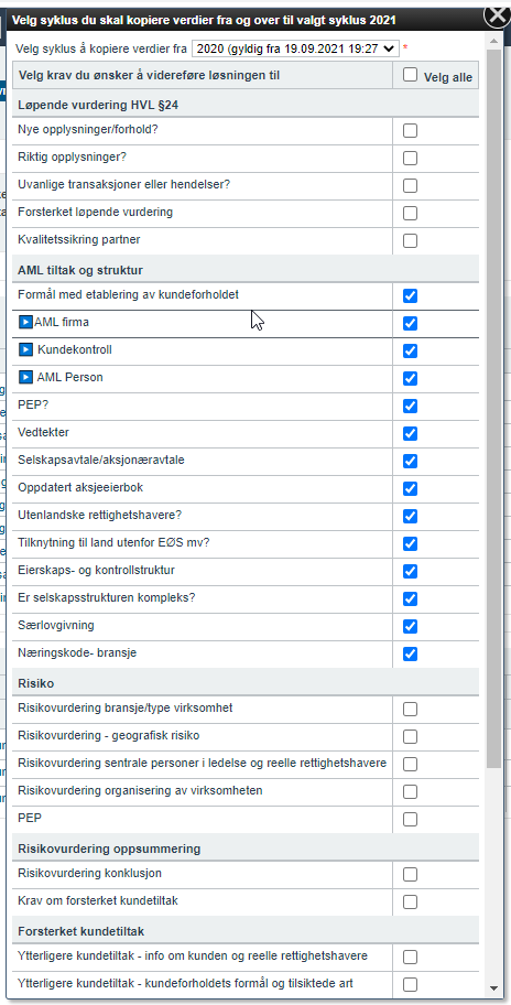 Hvitvaskingsrutine - gjenbruk - opprettelse av syklus ved nye vurderinger7