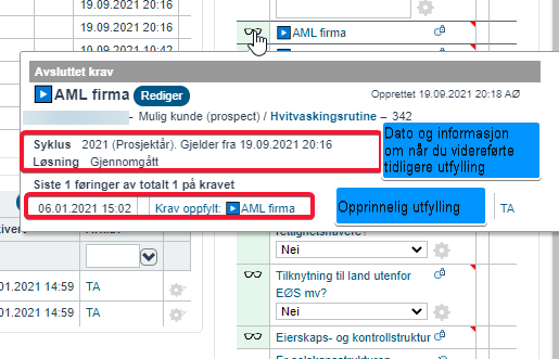 Hvitvaskingsrutine - gjenbruk - opprettelse av syklus ved nye vurderinger9