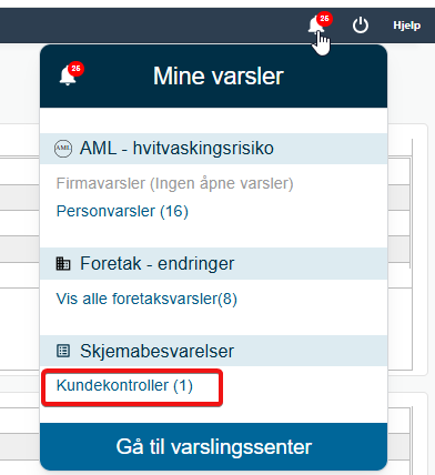 Hvordan fjerne varsel om kundekontroll på menyvalget varslingssenter (bjelle)1
