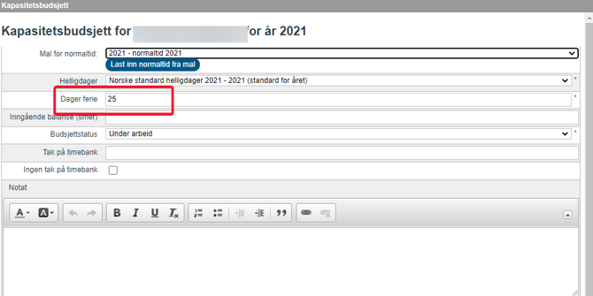 Hvordan legge inn dager for overført ferie til nytt år? Hvordan endre antall feriedager tilgode?