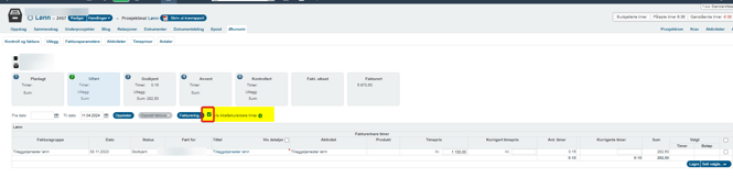 Ikke fakturerbare aktiviteter knyttet til produkt eller ikke - visning oppdrag eller firma>økonomi>kontroll og faktura1