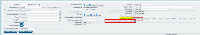 Ikke-fakturerbare timeføringer knyttet til produkt - visning i fakturering