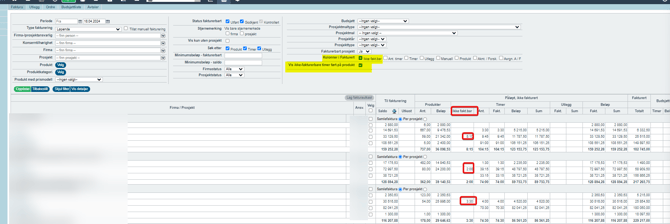 Ikke-fakturerbare timeføringer knyttet til produkt - visning i fakturering2