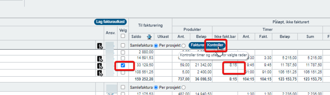 Ikke-fakturerbare timeføringer knyttet til produkt - visning i fakturering3