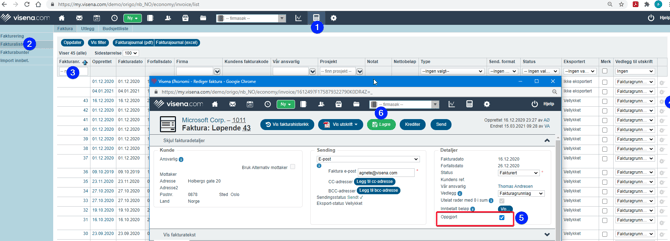 Innbetalinger til Visena , utestående beløp, sende purringer fra Visena5