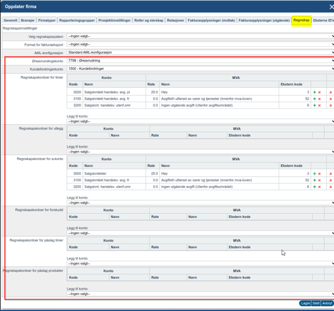 Innstilling for regnskapskonti ved fakturering2