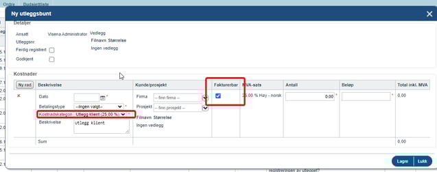 Kostnadskategorier - markering fakturerbar 2