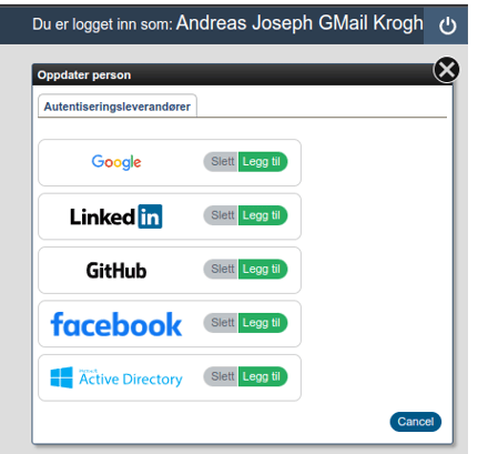 Login med ekstern konto dokumentdelingsrom (portal)
