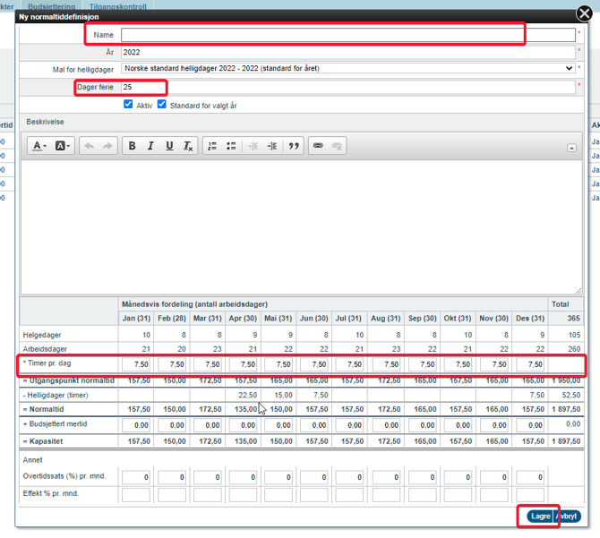 Normaltid - opprettelse normaltid ved nytt år2