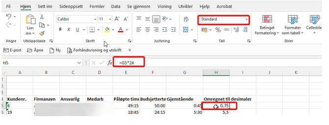 Omregne tid i timer og minutter til desimaler i excelrapporter1