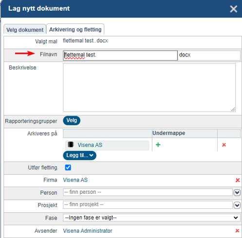 Opprett dokument fra mal og send til digital signering 4