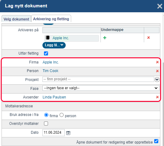 Opprett dokument fra mal og send til digital signering 5