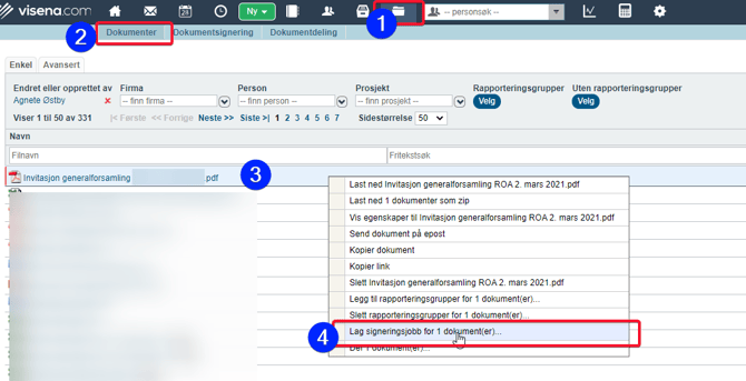 Opprett dokument fra mal og send til digital signering 7