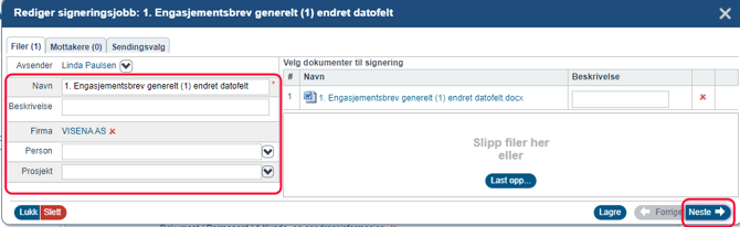 Opprett dokument fra mal og send til digital signering 8