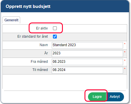 Opprette budsjettliste for nytt år6