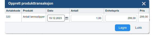Opprette ny produkttransaksjon fra faktura2