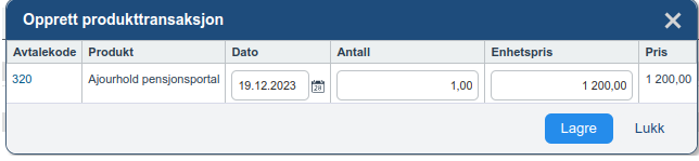 Opprette ny produkttransaksjon fra faktura5