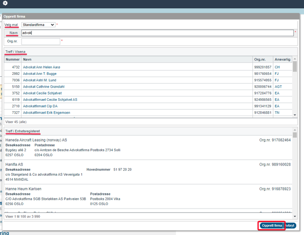Opprette nytt firma2