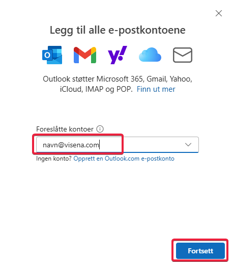 Oppsett av Visena e-postkonto i Outlook3