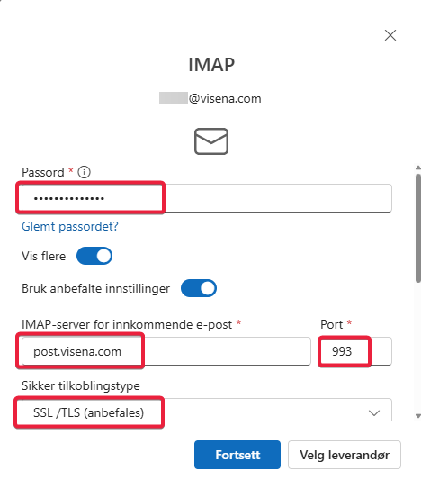 Oppsett av Visena e-postkonto i Outlook4