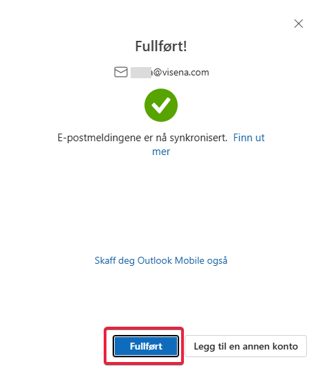 Oppsett av Visena e-postkonto i Outlook7