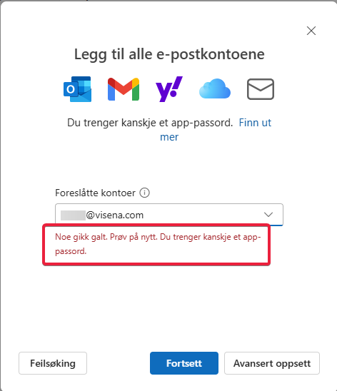 Oppsett av Visena e-postkonto i Outlook8