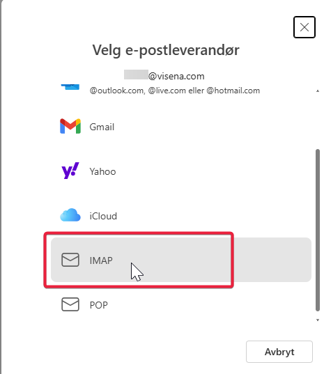 Oppsett av Visena e-postkonto i Outlook9