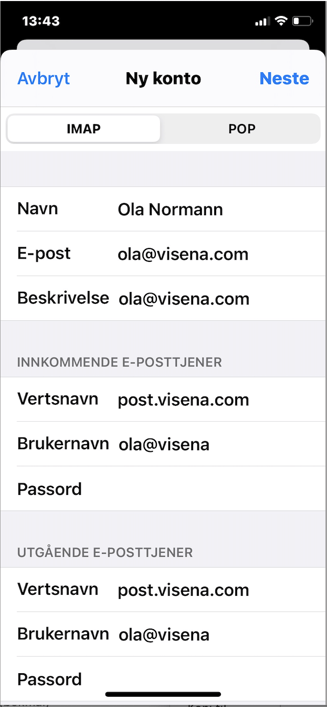 Oppsett av e-post på Iphone 5