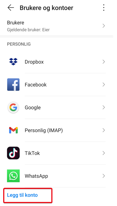 Oppsett av e-post til Android6