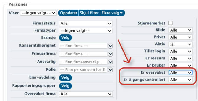 People Search and Filter Interface in Norwegian