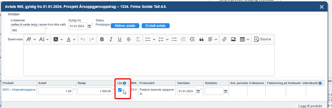Priser på produkter i avtaler - kundespesifikke priser som ikke skal oppdateres fra produktregisteret ved prisendringer1