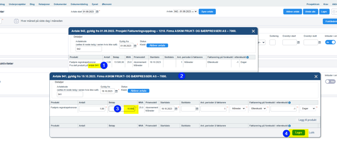Produkter - prismodell delt produkt - et produkt er knyttet til aktiviteter på flere oppdrag på en kunde2