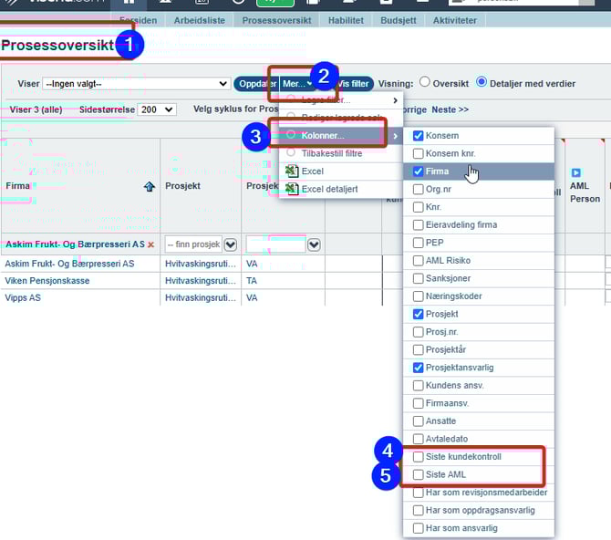 Prosessoversikt - kolonne siste kundekontroll og siste AML1