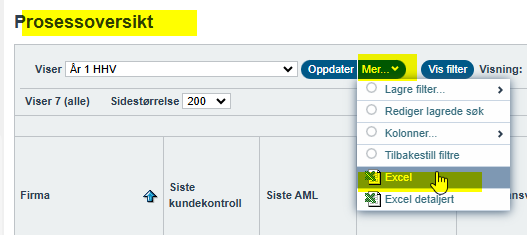 Prosessoversikt - kolonne siste kundekontroll og siste AML3