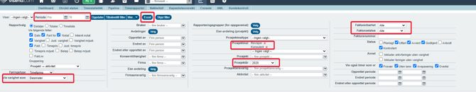 Rapport - timeforbrukregistrerte timer per kunde, oppdragsansvarlig og prosjekttypeprosjektår3